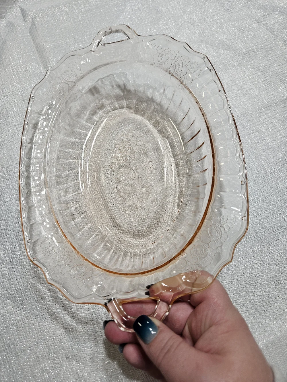 Anchor Hocking Pink Depression Glass Serving Tray with Handles
